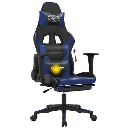 Cadeira gaming massagens c/ apoio pés couro artif. preto/azul