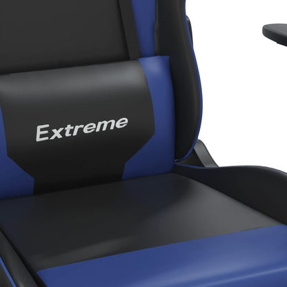 Cadeira gaming massagens c/ apoio pés couro artif. preto/azul