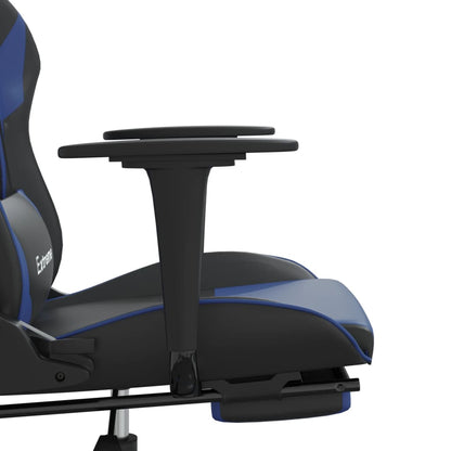 Cadeira gaming massagens c/ apoio pés couro artif. preto/azul