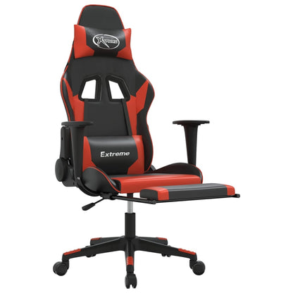 Cadeira gaming massagem + apoio pés couro artif. preto/vermelho