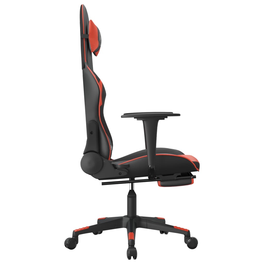 Cadeira gaming massagem + apoio pés couro artif. preto/vermelho