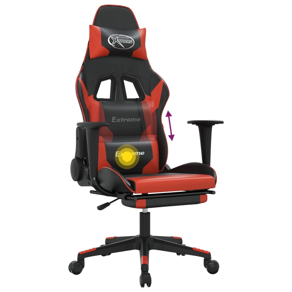 Cadeira gaming massagem + apoio pés couro artif. preto/vermelho