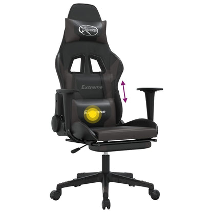 Cadeira gaming massagens c/ apoio pés couro artif. preto/cinza