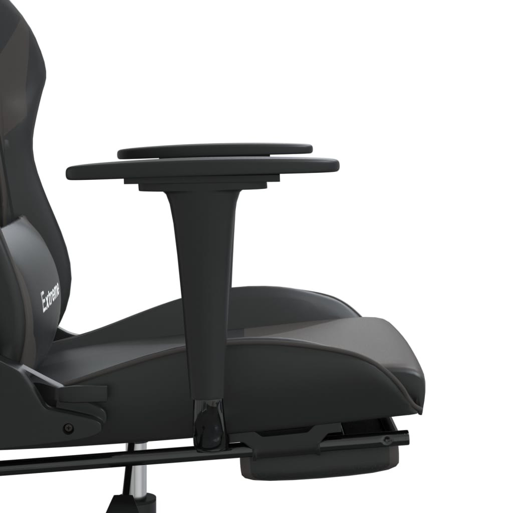 Cadeira gaming massagens c/ apoio pés couro artif. preto/cinza