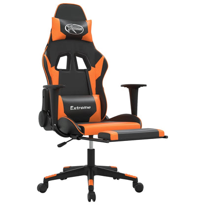 Cadeira gaming massagem c/ apoio pés couro artif. preto/laranja