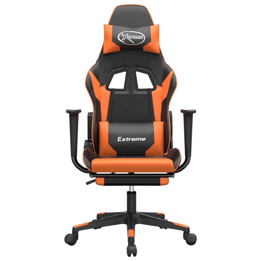 Cadeira gaming massagem c/ apoio pés couro artif. preto/laranja