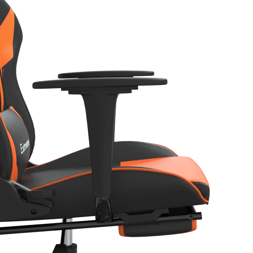 Cadeira gaming massagem c/ apoio pés couro artif. preto/laranja