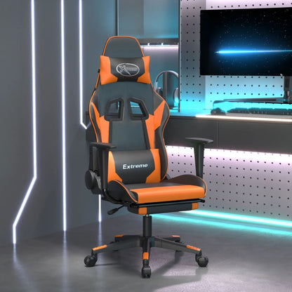 Cadeira gaming massagem c/ apoio pés couro artif. preto/laranja