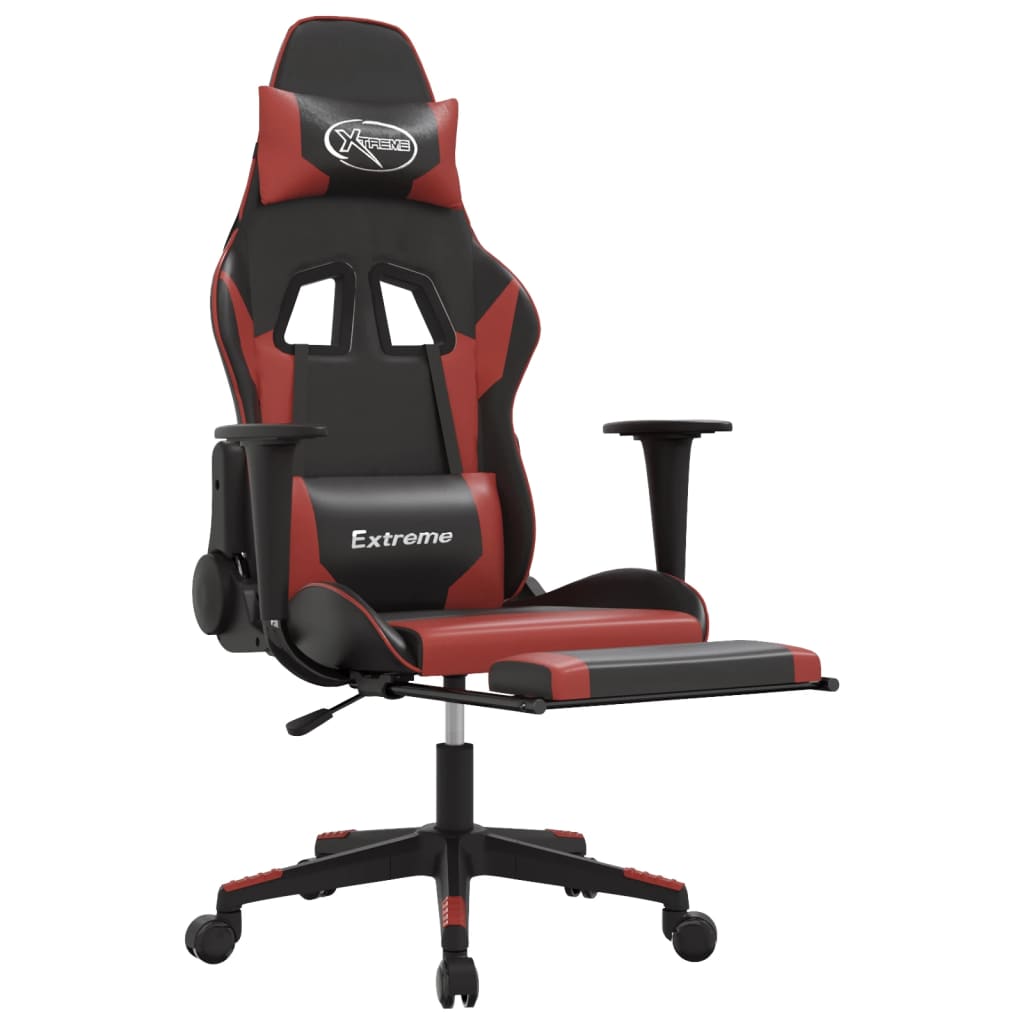 Cadeira gaming massagem + apoio couro art. preto/vermelho tinto