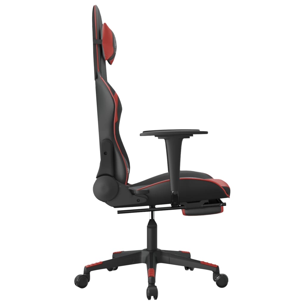 Cadeira gaming massagem + apoio couro art. preto/vermelho tinto