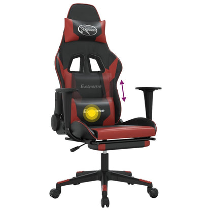 Cadeira gaming massagem + apoio couro art. preto/vermelho tinto