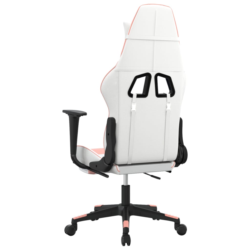 Cadeira gaming massagens c/ apoio pés couro artif. branco/rosa