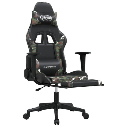 Cadeira gaming massagens apoio pés couro artif preto/camuflagem