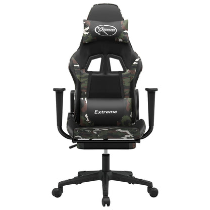 Cadeira gaming massagens apoio pés couro artif preto/camuflagem