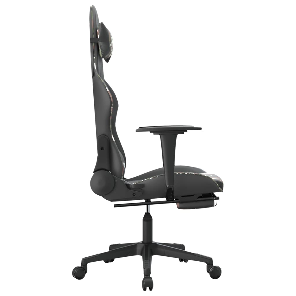 Cadeira gaming massagens apoio pés couro artif preto/camuflagem