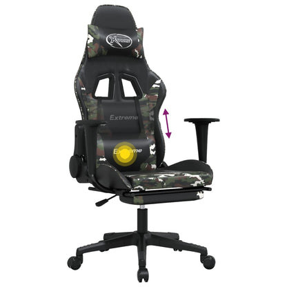 Cadeira gaming massagens apoio pés couro artif preto/camuflagem