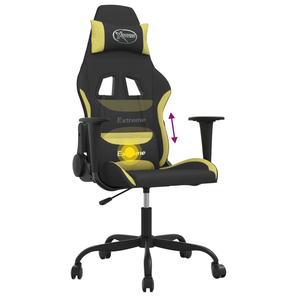 Cadeira gaming de massagens tecido preto e verde-claro