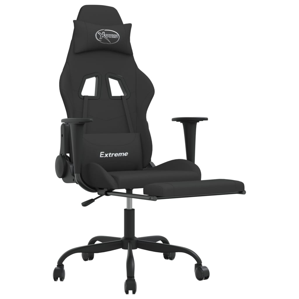 Cadeira gaming de massagem c/ apoio de pés tecido preto