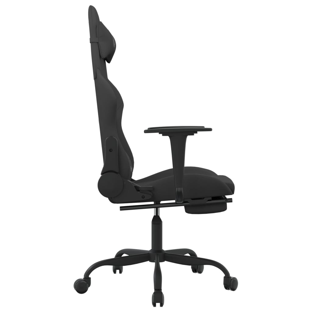 Cadeira gaming de massagem c/ apoio de pés tecido preto