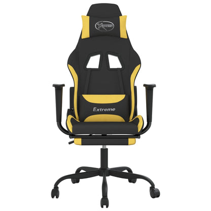 Cadeira de gaming com apoio de pés tecido preto e amarelo