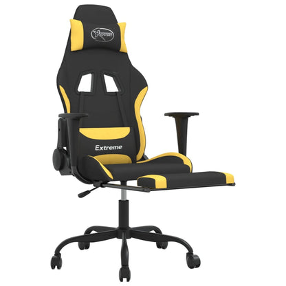 Cadeira de gaming com apoio de pés tecido preto e amarelo