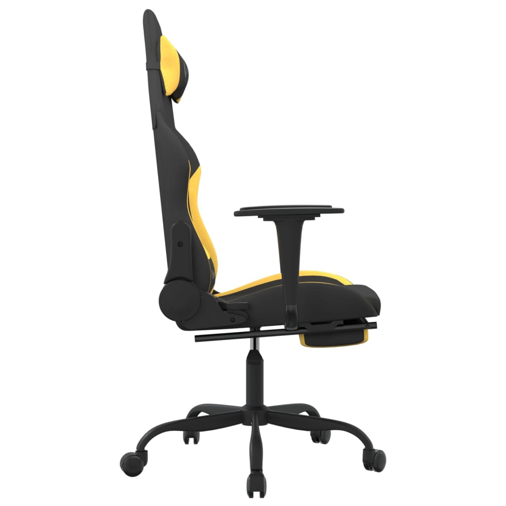 Cadeira de gaming com apoio de pés tecido preto e amarelo