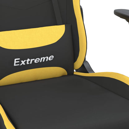 Cadeira de gaming com apoio de pés tecido preto e amarelo