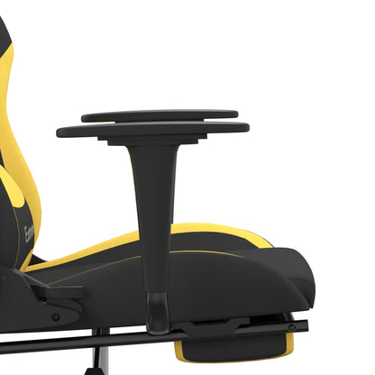 Cadeira de gaming com apoio de pés tecido preto e amarelo