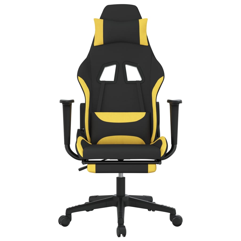 Cadeira de gaming com apoio de pés tecido preto e amarelo