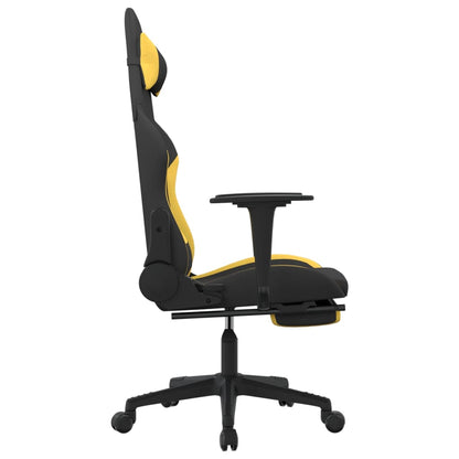 Cadeira de gaming com apoio de pés tecido preto e amarelo