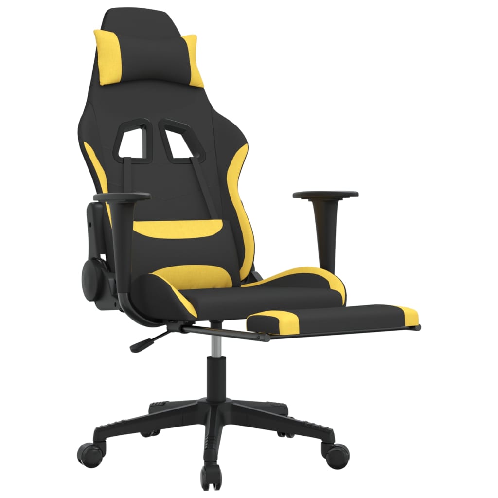 Cadeira de gaming com apoio de pés tecido preto e amarelo