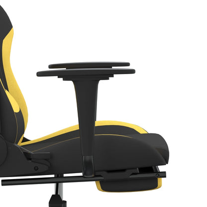 Cadeira de gaming com apoio de pés tecido preto e amarelo