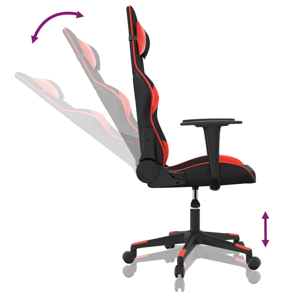 Cadeira gaming massagens couro artificial preto e vermelho