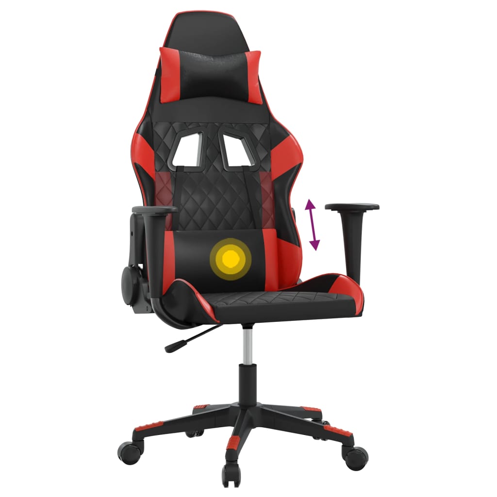 Cadeira gaming massagens couro artificial preto e vermelho