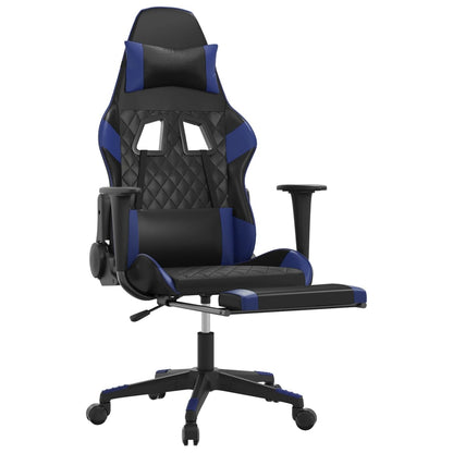 Cadeira Gaming Duty Reclinável com Massagens e Apoio de Pés em Couro Artificial - Preto/Azul - Design Moderno