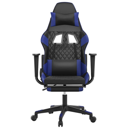 Cadeira Gaming Duty Reclinável com Massagens e Apoio de Pés em Couro Artificial - Preto/Azul - Design Moderno