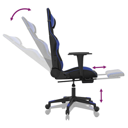 Cadeira Gaming Duty Reclinável com Massagens e Apoio de Pés em Couro Artificial - Preto/Azul - Design Moderno