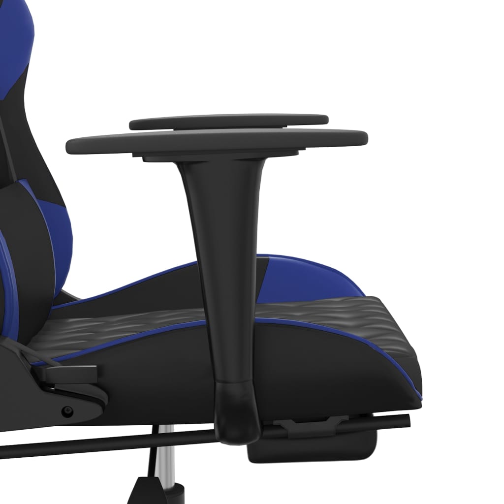 Cadeira Gaming Duty Reclinável com Massagens e Apoio de Pés em Couro Artificial - Preto/Azul - Design Moderno