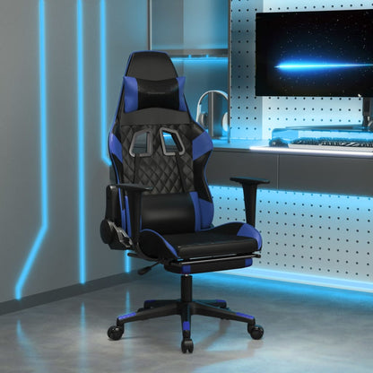 Cadeira Gaming Duty Reclinável com Massagens e Apoio de Pés em Couro Artificial - Preto/Azul - Design Moderno