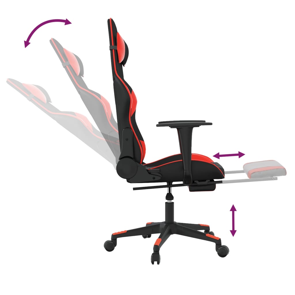 Cadeira Gaming Duty Reclinável com Massagens e Apoio de Pés em Couro Artificial - Preto/Vermelho - Design Moderno