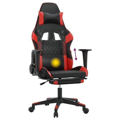 Cadeira Gaming Duty Reclinável com Massagens e Apoio de Pés em Couro Artificial - Preto/Vermelho - Design Moderno