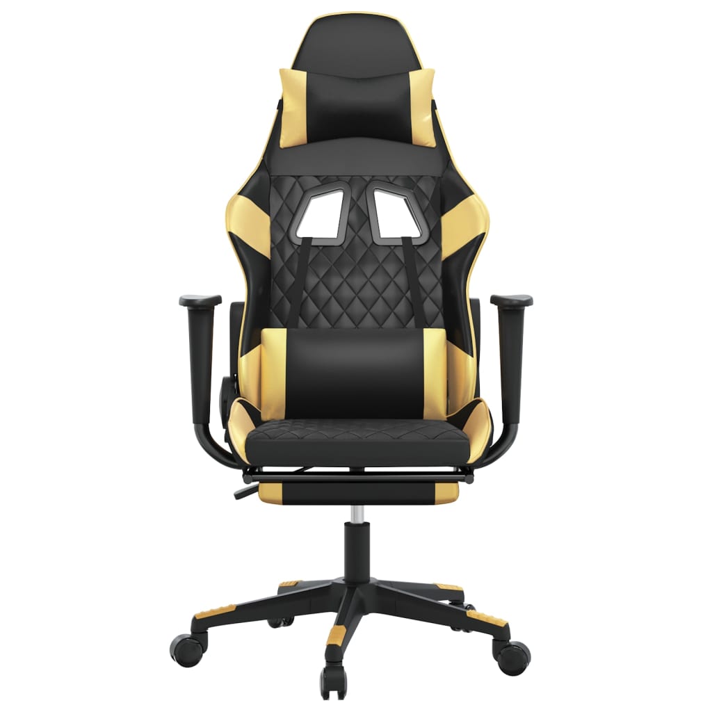 Cadeira Gaming Duty Reclinável com Massagens e Apoio de Pés em Couro Artificial - Preto/Dourado - Design Moderno