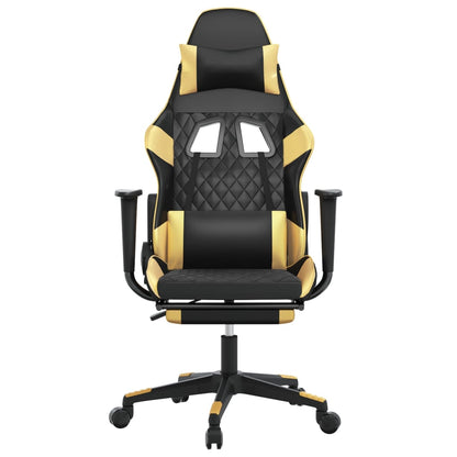 Cadeira Gaming Duty Reclinável com Massagens e Apoio de Pés em Couro Artificial - Preto/Dourado - Design Moderno