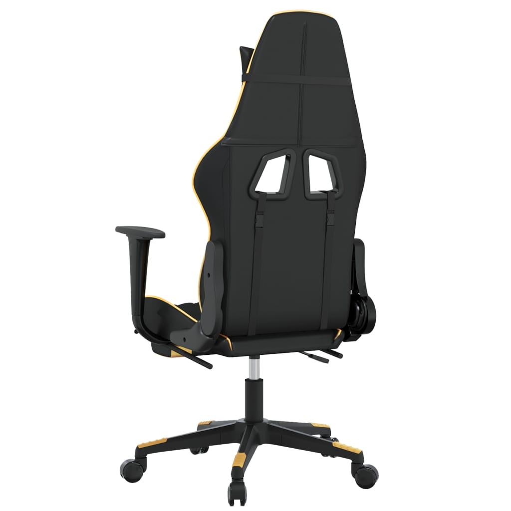 Cadeira Gaming Duty Reclinável com Massagens e Apoio de Pés em Couro Artificial - Preto/Dourado - Design Moderno