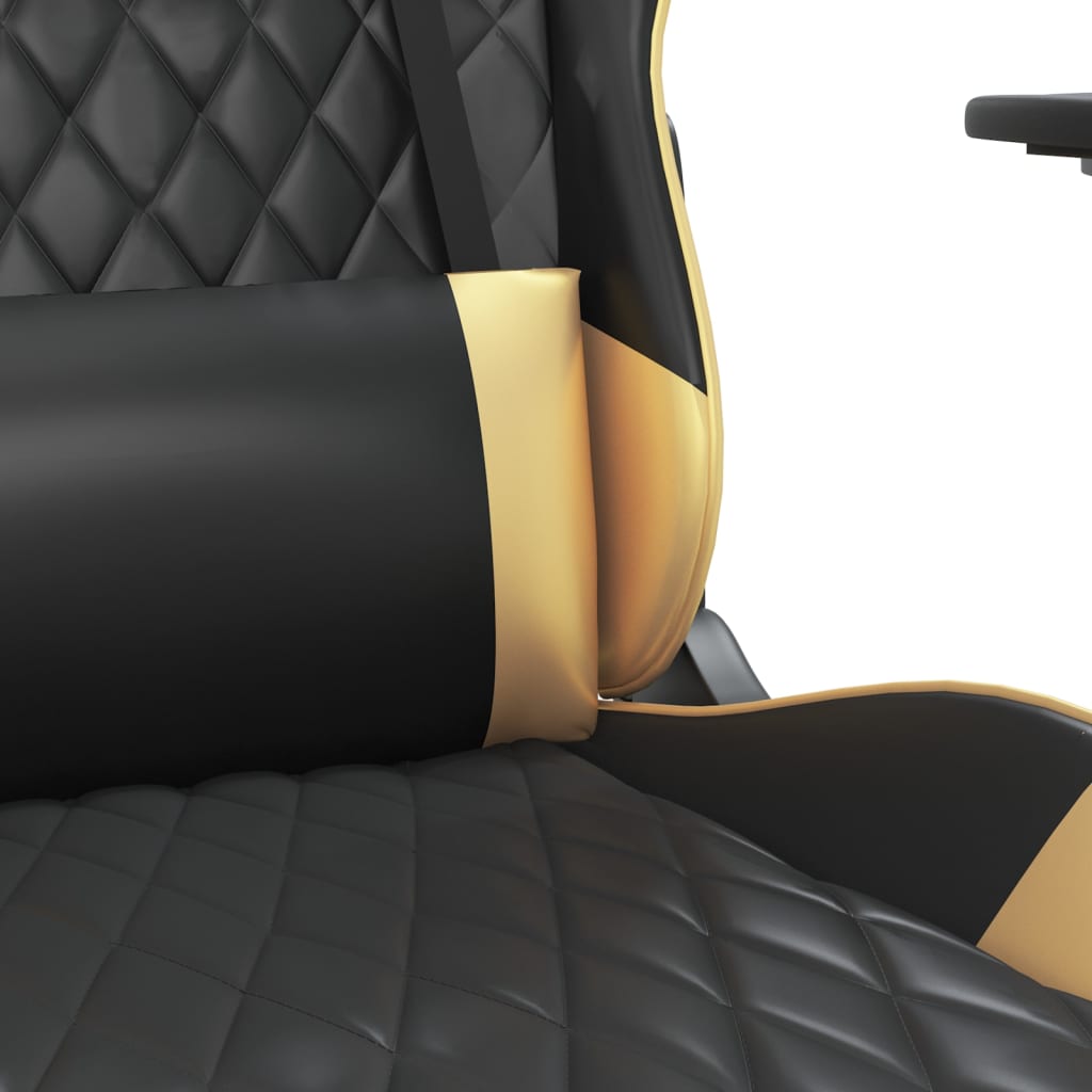 Cadeira Gaming Duty Reclinável com Massagens e Apoio de Pés em Couro Artificial - Preto/Dourado - Design Moderno