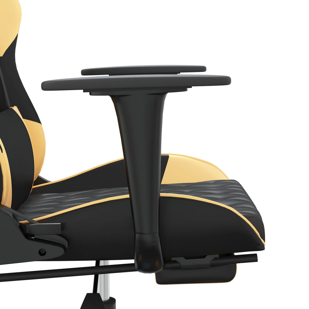 Cadeira Gaming Duty Reclinável com Massagens e Apoio de Pés em Couro Artificial - Preto/Dourado - Design Moderno