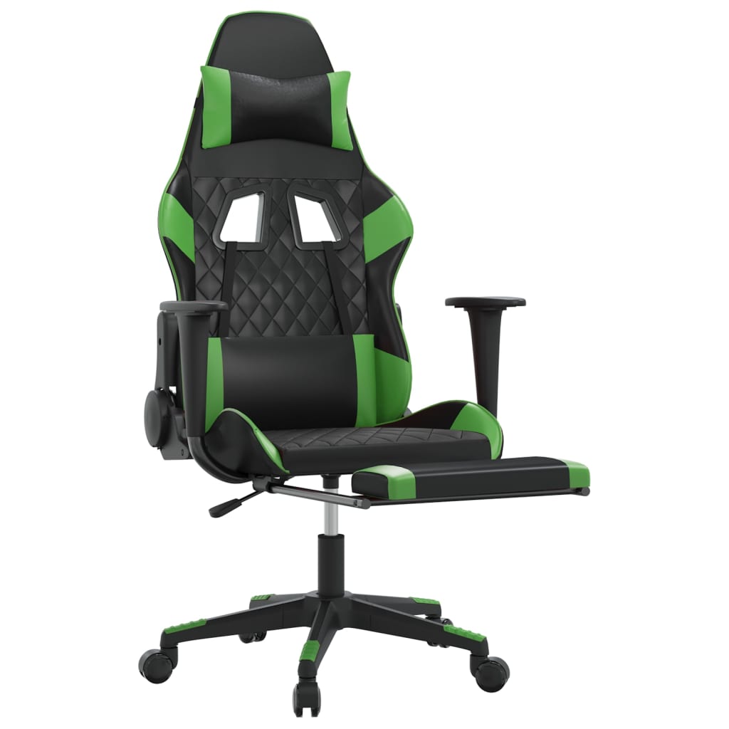 Cadeira Gaming Duty Reclinável com Massagens e Apoio de Pés em Couro Artificial - Preto/Verde - Design Moderno