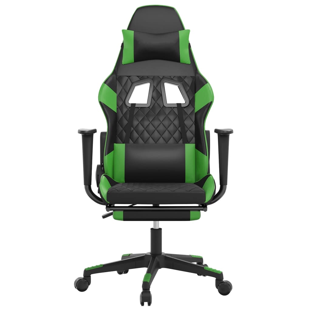 Cadeira Gaming Duty Reclinável com Massagens e Apoio de Pés em Couro Artificial - Preto/Verde - Design Moderno