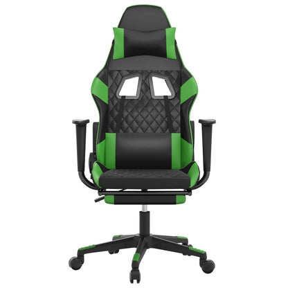 Cadeira Gaming Duty Reclinável com Massagens e Apoio de Pés em Couro Artificial - Preto/Verde - Design Moderno