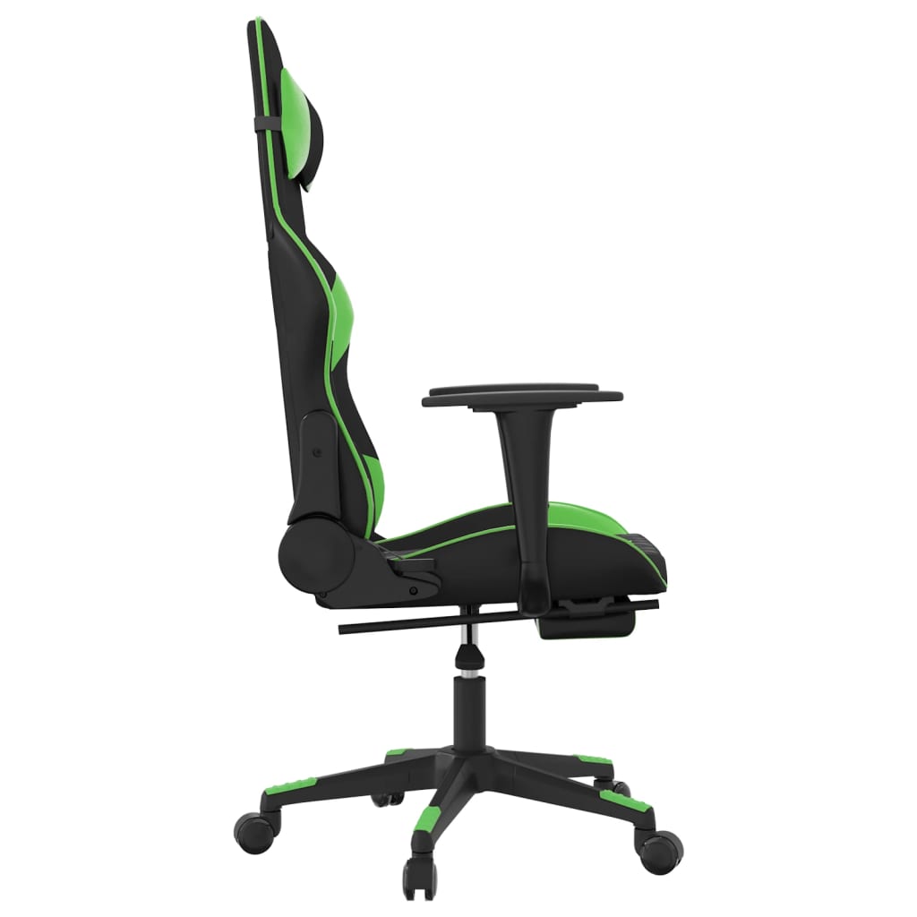 Cadeira Gaming Duty Reclinável com Massagens e Apoio de Pés em Couro Artificial - Preto/Verde - Design Moderno